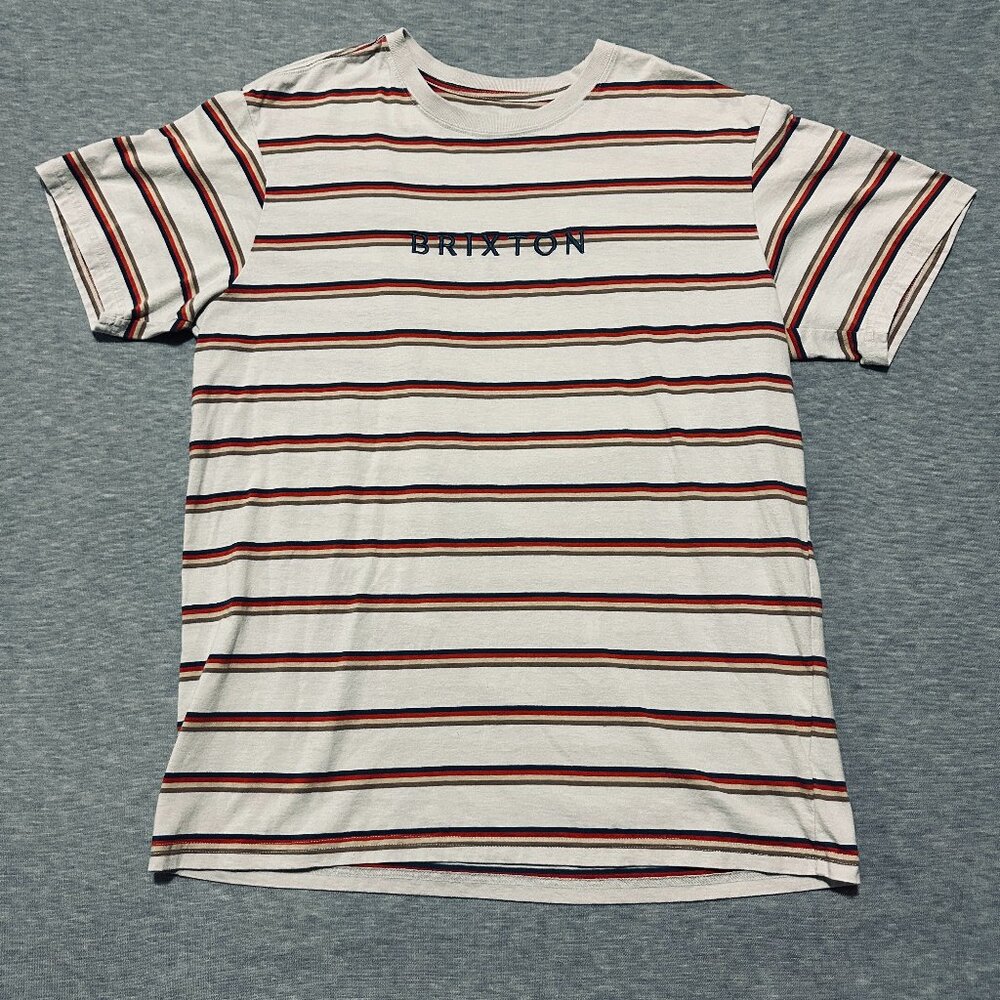 Brixton Stripped T Shirt Men’s Large Beige Standard Fit Skate